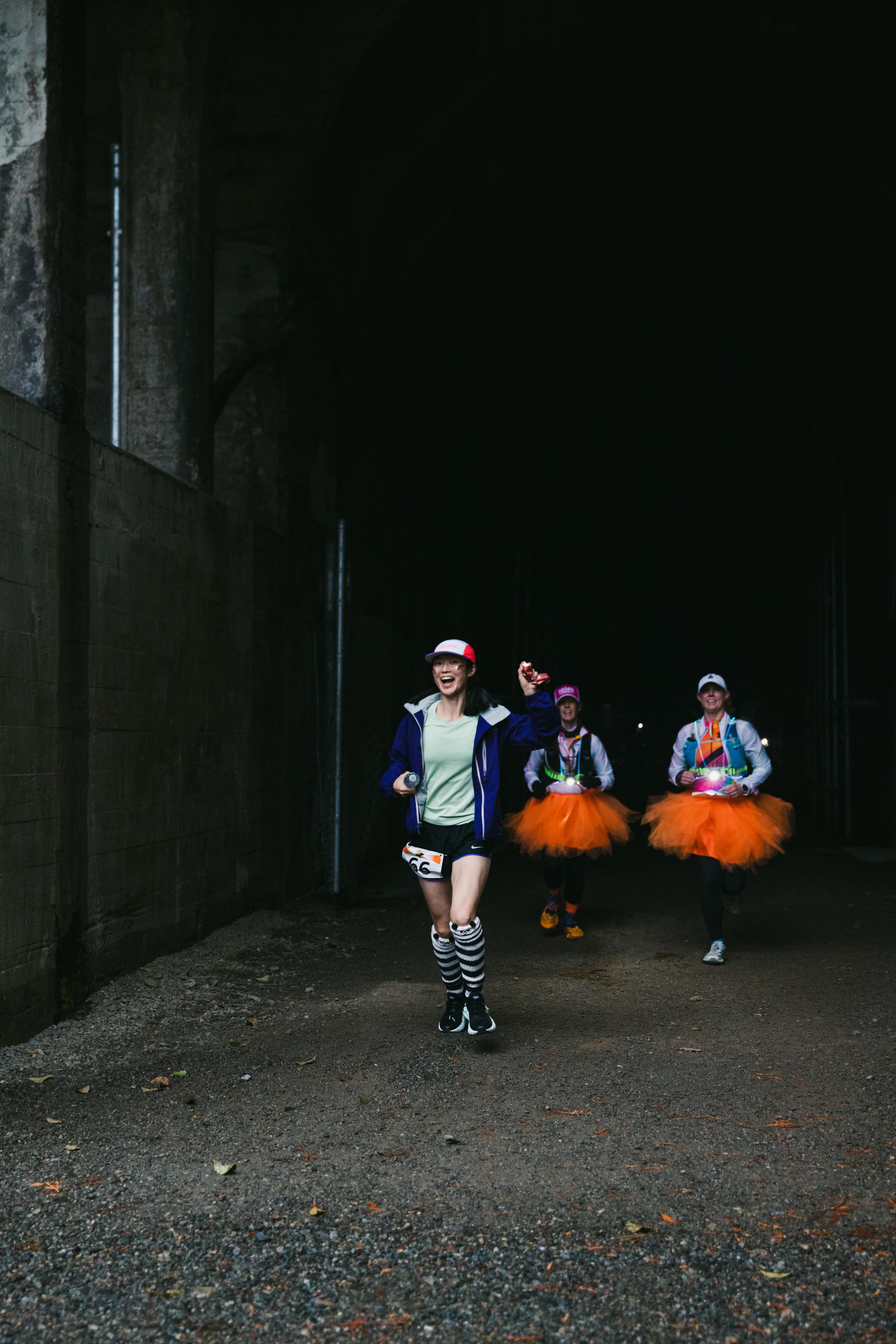 Aid station volunteers supporting runners